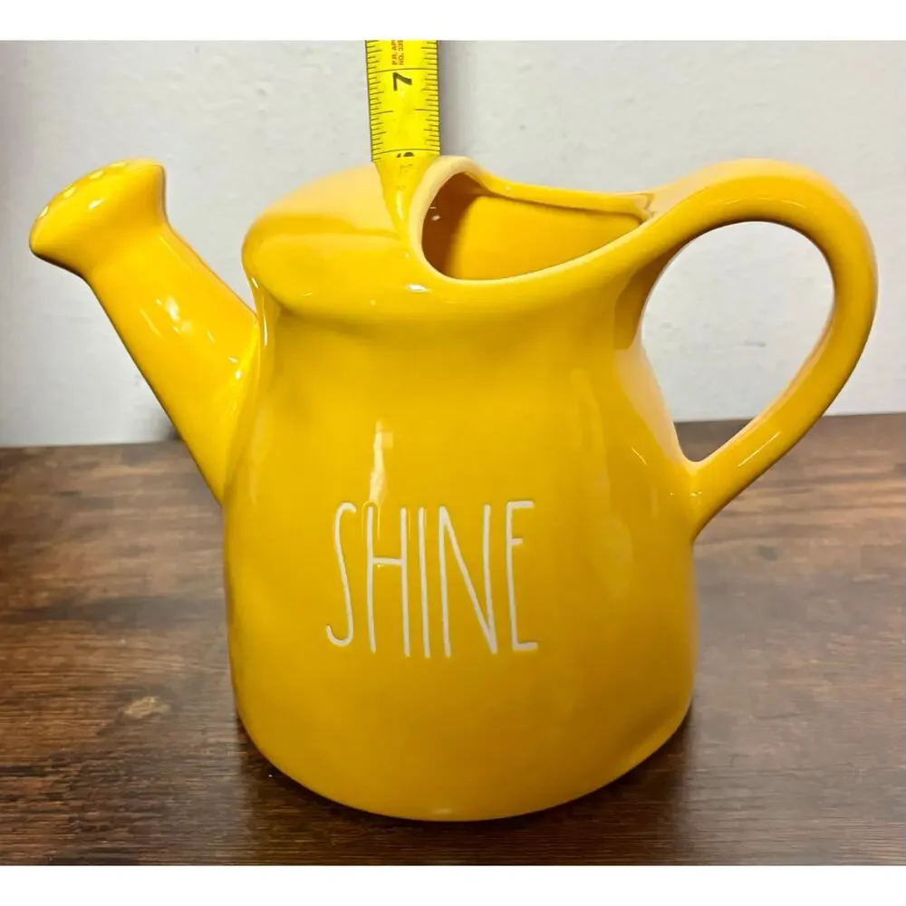 Rae Dunn Yellow 6” Ceramic “Shine” Water Pitcher Plant Watering Can Retired